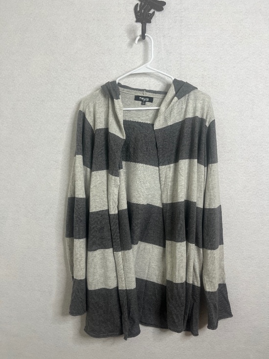 Threads Saks Fifth Avenue Sweaters - Threads Saks Fifth Avenue Gray Stripe Open Front Hooded Cardigan Lightweight XL